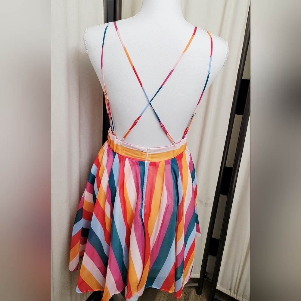The Impeccable Pig Multicolor Striped Mini Dress w/Adjustable Straps | Size S - Picture 2 of 4